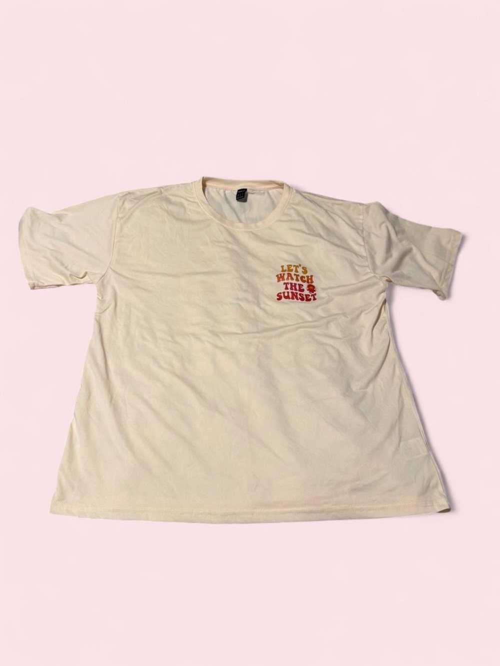 SHEIN Cream Short Sleeve Tee with Sunset Chest Graphic